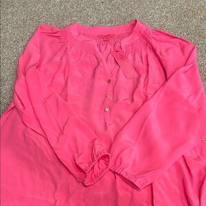Lilly Pulitzer Hot Pink Smocked Neck Blouse